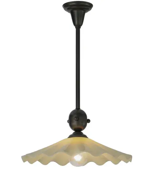 An eclectic lighting design that complements a wide range of interior decor. Galatia offers scalloped Almond fused glass for a unique look. The hardware and decorative oval accent are featured in a stunning Craftsman Brown finish. The fixture is handcrafted by Meyda artisans in our manufacturing facility in the USA. Custom colors; styles and sizes are available. Energy efficient lamping options are offered. - alternate view