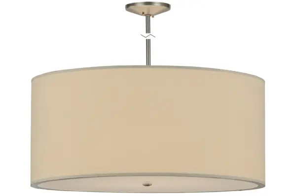 Designed with a curvaceous profile that fits into luxury homes, hotels and other commercial and hospitality locations. This versatile pendant defines a distinctive sophisticated aesthetic. The Eggshell Textrene shade is complemented with hardware featured in an Extreme Chrome finish and enhanced with a Statuario Idalight bottom diffuser. The overall height of this pendant ranges from 19 to 98 inches as the stem length can be easily adjusted in the field to accommodate your specific lighting application needs. Custom crafted by highly skilled artisans in our 180,000 square foot manufacturing facility in Yorkville, NY. UL and cUL listed for dry and damp locations however we do not recommend installing it in spaces that experience a large amount of moisture due to the fabric shade. Collection: Cilindro Finish: Nickel Glass: Eggshell Textrene Width: 36.00" Height: 19.00" Length: 36.00" Weight: 19.50 lb Extension from Wall: 12.00" Number of Bulbs: 6 Maximum Wattage: 100.00 W Bulb Type: A19 Bulb Base: E26 Material: Steel Country of Origin: USA Safety Listing: Damp Safety Rating: Damp