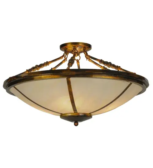 Bring a stunning transitional look into a fine home; hospitality or commercial setting with this architecturally styled ceiling fixture. Designed with a stunning Creme Carrare Idalight diffuser; Commerce is enhanced with Light Burnished Transparent Gold finished hardware. The fixture is perfect for ambient illumination in a variety of rooms. The semi-flushmount is handcrafted in the USA and available in custom styles; sizes; designs and dimmable lamping options such as LED. The ceiling fixture is UL and cUL listed for damp and dry locations. - alternate view