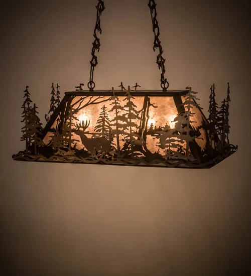 34"L Deer through the Trees Oblong Pendant