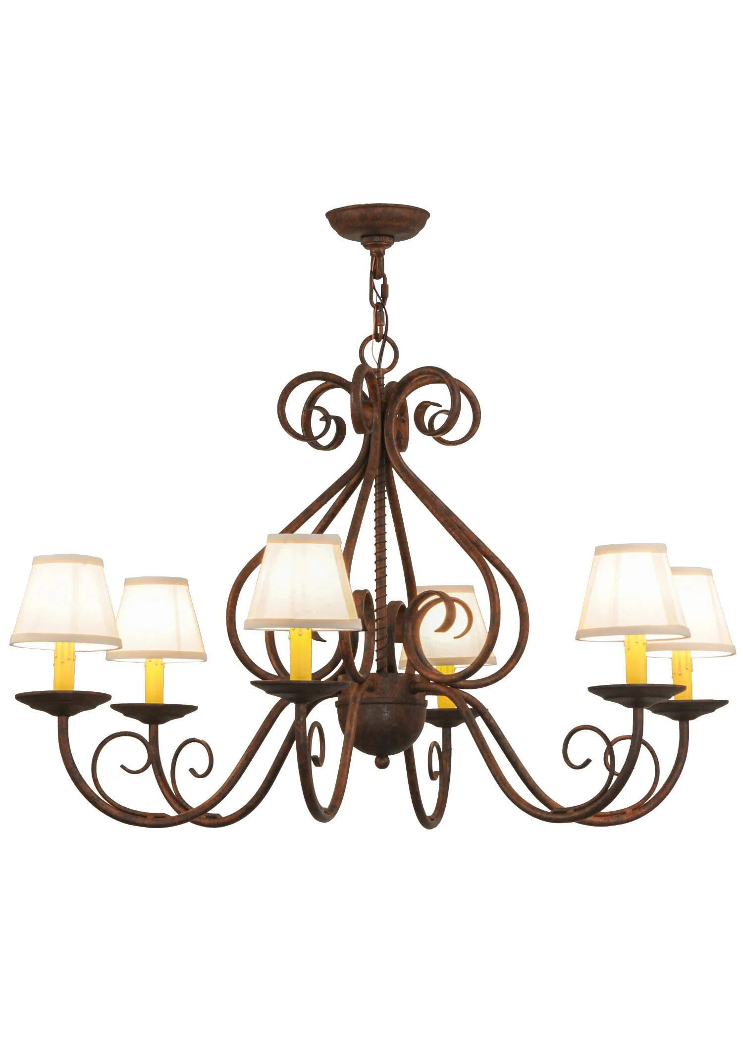 36"W Jenna 6 LT W/Fabric Shades Chandelier