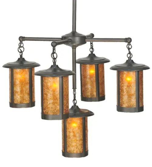 Handcrafted of Solid Brass for alluring rustic beauty. Five stunning Craftsman Signature lanterns feature Amber Mica diffusers enhanced with a Craftsman Brown finish. Display this pendant above tables and islands to illuminate the interiors of timber homes; modern farmhouses; and other spaces. The Fulton Prime 5 Light Chandelier is included in our American-made; American-designed; handcrafted Craftsman Signature Series; manufactured in Yorkville; New York. UL and cUL listed for dry and damp locations. Our Build Your Own Craftsman Signature Series features unlimited combinations of styles. The collection is called Build Your Own because it is fully configurable and customizable from size and design to finish and lens color. Marine grade; solid brass; or copper raw materials are utilized to ensure items from the Craftsman Signature Series of outdoor and indoor lighting will stand the test of time; as these premium metals are impervious to most types of oxidation. Hand-applied Patina finishes on brass and copper are sealed with a clear varnish and over time; may require gentle maintenance; such as wax; to delay or reverse the natural living finish attributes indicative of this finishing process. Patina finishes on brass and copper provide strong resistance to fading from sun exposure; will not chip or crack; and will not rust like a steel-framed item in the same conditions. Choose from many style options; or send us your concept today! Call today to learn how to use the configuration tool available on our website for an instant item number!