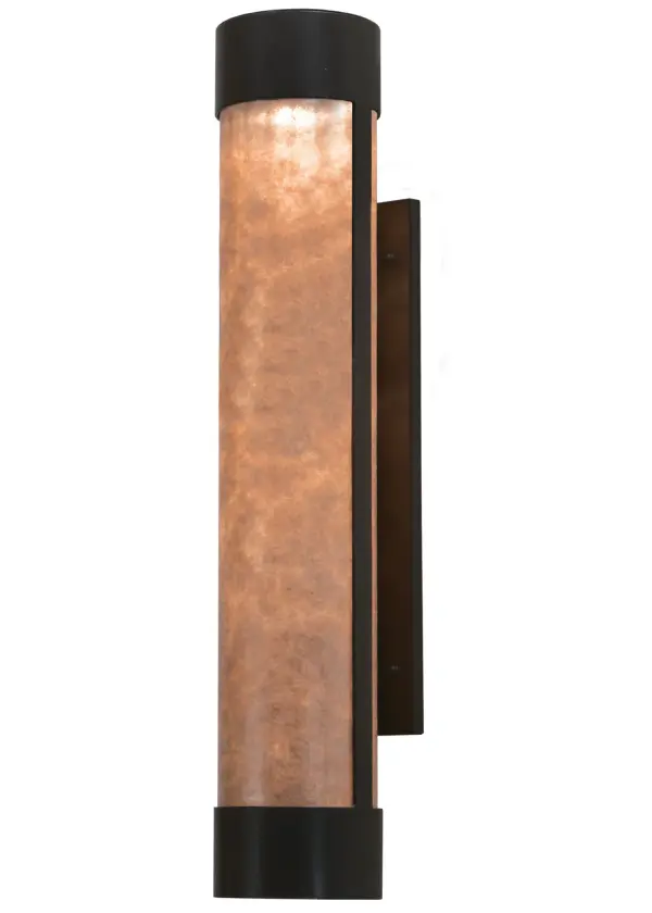 Stylish good looks captured in a warm Silver Mica lens that is encapsulated by a cylindrical profile hand finished in Timeless Bronze. The perfect accent for hallways, foyers, recreation rooms and many other spaces. Handcrafted by the highly skilled hands of Meyda artisans in the USA. Collection: Cartier Finish: Timeless Bronze Glass: Silver Mica Width: 6.00" Height: 30.00" Length: 7.00" Weight: 9.00 lb Extension from Wall: 7.00" Number of Bulbs: 1 Maximum Wattage: 60.00 W Bulb Type: A19 Bulb Base: E26 Material: Steel Country of Origin: USA Safety Listing: Damp Safety Rating: Damp