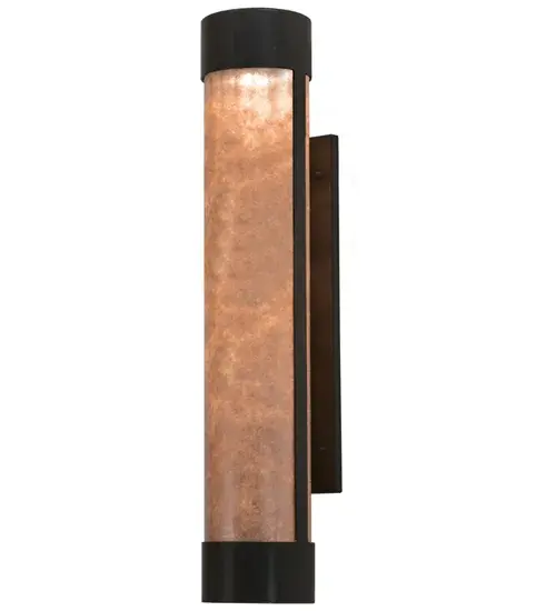 Stylish good looks captured in a warm Silver Mica lens that is encapsulated by a cylindrical profile hand finished in Timeless Bronze. The perfect accent for hallways, foyers, recreation rooms and many other spaces. Handcrafted by the highly skilled hands of Meyda artisans in the USA. Collection: Cartier Finish: Timeless Bronze Glass: Silver Mica Width: 6.00" Height: 30.00" Length: 7.00" Weight: 9.00 lb Extension from Wall: 7.00" Number of Bulbs: 1 Maximum Wattage: 60.00 W Bulb Type: A19 Bulb Base: E26 Material: Steel Country of Origin: USA Safety Listing: Damp Safety Rating: Damp - alternate view