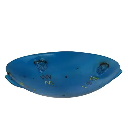 Add a fun lighting design to a home; restaurant; hotel; or retail location. Created with Electra Blue Art glass with an abstract spiked swirl design; this stunning shade is high-fired to fall into a flowing; organic-shaped handkerchief style. Traditional artistry; high-fire kilns; and original tools fuse art glass in the old world tradition. Paired with hardware; the shade is ideal for installation in hallways and above dining tables in residential and hospitality locations to create a dramatic design statement. The Metro Fusion Electra Shade is featured in our American-made; American-designed; handcrafted Fused Glass Lighting Collection; manufactured in Yorkville; New York. Each shade is a unique work of art with color variations based on natural ingredients inherent in the glass. - alternate view