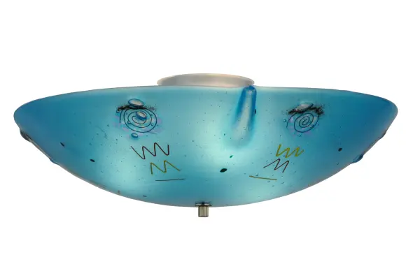 Add a fun lighting design to a home, restaurant, hotel, or retail location. Created with Electra Blue Art glass with an abstract spiked swirl design, this shade is high-fired to fall into a flowing, organic-shaped handkerchief style. Traditional artistry, high-fire kilns, and original tools fuse art glass in the old world tradition. Paired with hardware, the shade is ideal for installation in hallways and dining areas in residential and hospitality locations to create a dramatic design statement. The Metro Fusion Electra Shade is featured in our American-made, American-designed, handcrafted Fused Glass Lighting Collection, manufactured in Yorkville, New York. Each shade is a unique work of art with color variations based on natural ingredients inherent in the glass. Collection: Metro Fusion Finish: White Glass: Electra Blue Width: 19.50" Height: 7.00" Length: 19.50" Weight: 8.00 lb Number of Bulbs: 3 Maximum Wattage: 60.00 W Bulb Type: A19 Bulb Base: E26 Material: Metal Or Polyresin Country of Origin: USA Safety Listing: Damp Safety Rating: Damp