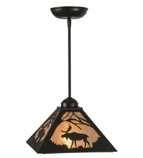 A nature inspired Moose design highlights this pendant which features the warm look of Silver Mica panels. This striking fixture is hand finished in Black and handcrafted in the USA by Meyda artisans at the foothills of Upstate New York's Adirondack Mountains. Custom colors; designs and sizes available. Energy efficient lighting options. - alternate view