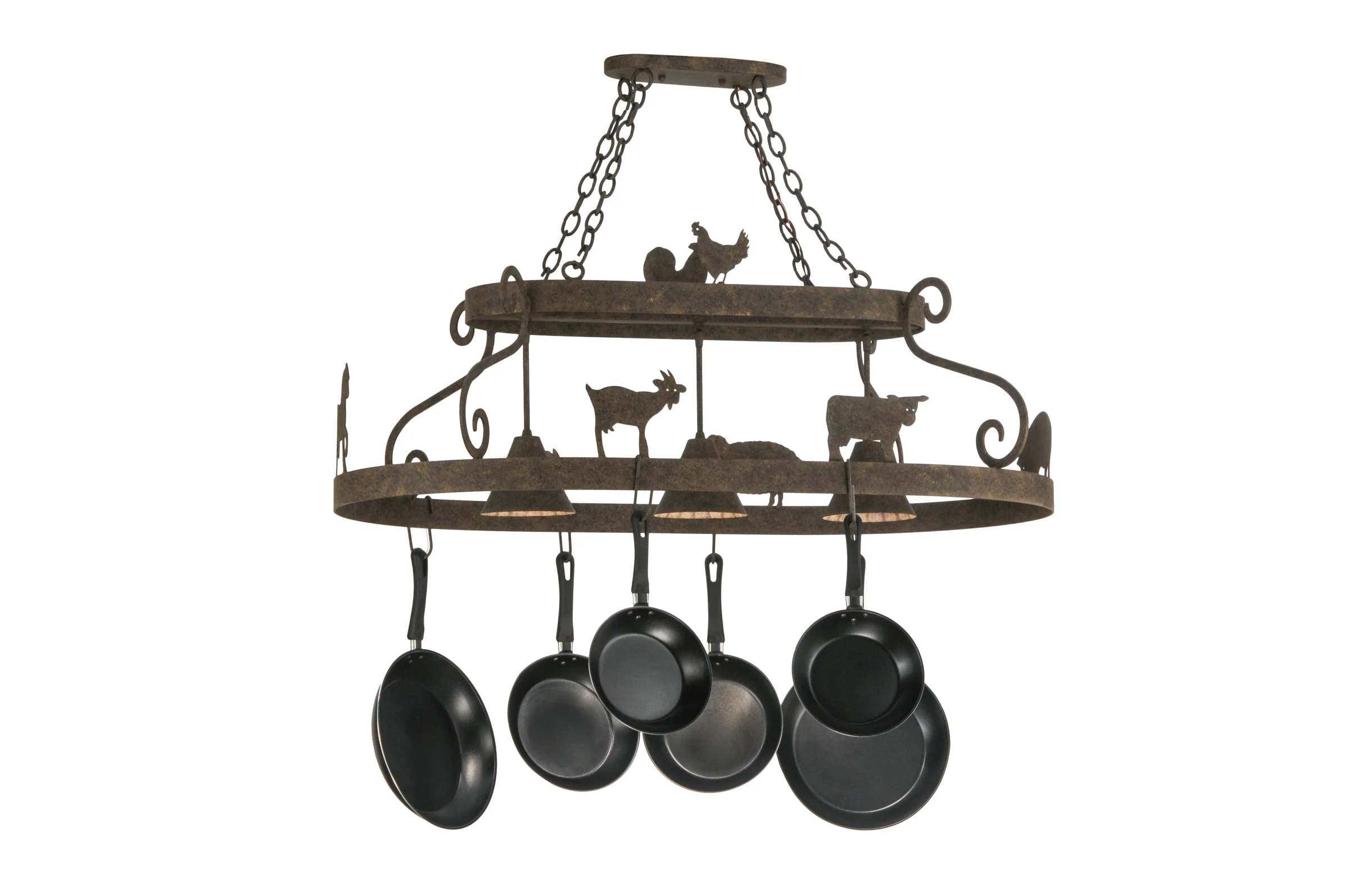 46" Long Barn Animals 3 Light Pot Rack