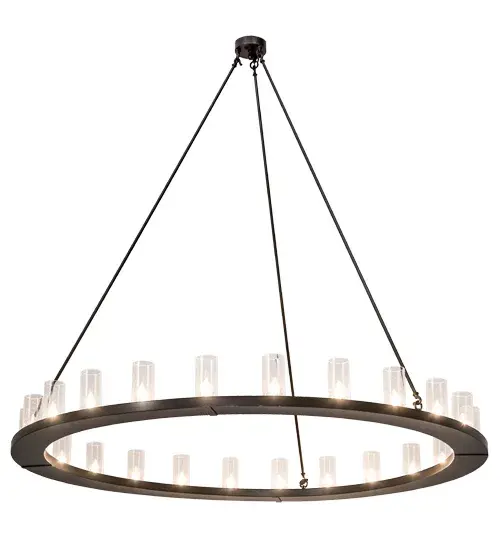 Crafted by the skillful hands of Meyda artisans; the striking Loxley chandelier is topped with 24 Clear Seeded glass candle columns. This transitional fixture is made in the USA with hardware finished in a Timeless Bronze. Perfect for residential; hospitality; retail or commercial applications. Custom sizes; styles and colors available. Energy efficient options. - alternate view