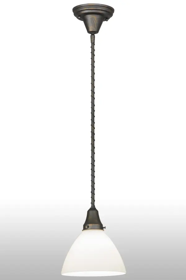 Always on trend; the transitional pendant aligns well with any interior decor; whether it is residential or commercial. White Opal glass is complemented nicely with hardware and a spiral accented architectural support featured in a French Bronze finish. The fixture provides optimal illumination over a counter; bar; island or table. Handcrafted by highly skilled artisans in our 180;000 square foot manufacturing facility in Yorkville; New York. Lens colors; metal finishes and sizes can be customized to meet your needs. UL and cUL listed for damp and dry locations.