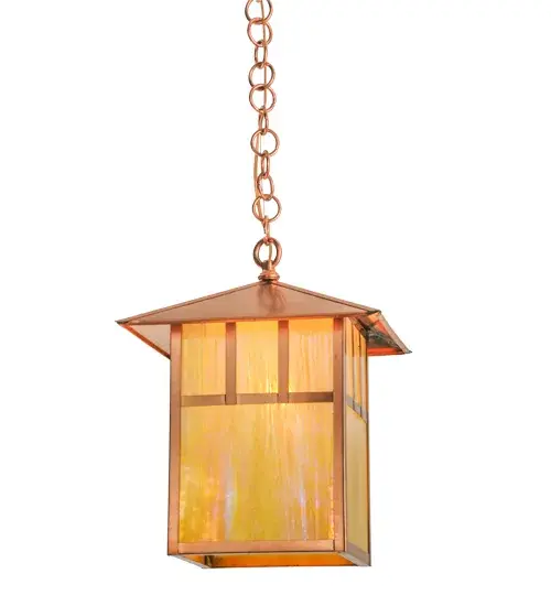 Crafted from Solid Brass; this Mission inspired straight line design is featured in a handsome American Craftsman Signature style that comes to light through Beige Iridescent art glass.Solid Brass hardware and frame featured in a Natural Copper finish.Ideal for illuminating covered porches; decks; stairways; foyers and hallways.Handcrafted by Meyda artisans in the Yorkville; NY manufacturing facility at the foothills of the Adirondack Mountains. Custom colors; styles and sizes available.Energy efficient lamping options. - alternate view