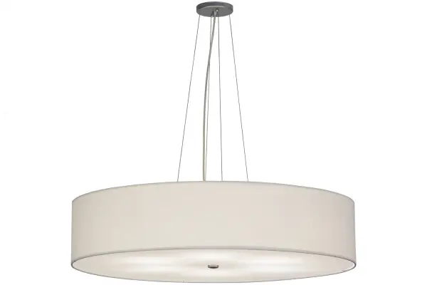 Curved architectural pendant heightens the appeal of any roomscape. An elegant and distinctive drum shade to complement modern, contemporary and transitional decor with sophisticated styling that will impress guests and grace your rooms. A White Textrene Shade with a Statuario Idalight diffuser is complemented with Nickel finished hardware. Custom designed and crafted by our team of artisans, In The USA. Options include dimmable LED and other energy-efficient lamping options and custom sizes, styles and colors. This fixture is UL and cUL listed for dry and damp locations. Collection: Cilindro Finish: Nickel Glass: White Textrene Width: 36.00" Height: 14.00" Length: 36.00" Weight: 15.00 lb Number of Bulbs: 6 Maximum Wattage: 100.00 W Bulb Type: A19 Bulb Base: E26 Material: Steel Country of Origin: USA Safety Listing: Damp Safety Rating: Damp