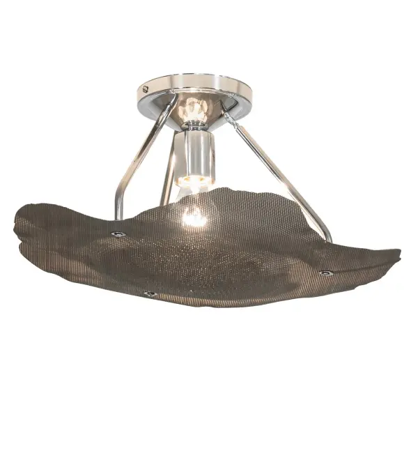 Inspired by the flower, Evolvulus is a unique decorative lighting design created from fine perforated Steel. The fixture is custom crafted in the Meyda manufacturing facility in the USA where our artisans utilize proprietary handmade processes to transform this delicate material into an organic floral profile. Each fixture offers a unique, one of a kind look. The hardware is Chrome plated. Custom sizes, colors, designs and dimmable energy efficient lamping options are available. Collection: Evolvulus Finish: Chrome Glass: Perforated Metal Width: 17.00" Height: 8.50" Length: 17.00" Weight: 3.00 lb Number of Bulbs: 1 Maximum Wattage: 60.00 W Bulb Type: A19 Bulb Base: E26 Material: Brass Country of Origin: USA Safety Listing: Damp Safety Rating: Damp