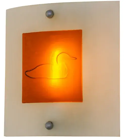 A subtle yet stunning impression of this aquatic bird design featuring fused Amber glass on a Clear Frosted glass background.The slender, wildlife inspired sconce with a contemporary look attaches to the wall with Nickel finished hardware.Handmade by Meyda Craftsmen in the Yorkville, NY manufacturing facility. Custom colors, styles and sizes available. Energy efficient lamping options. Collection: Metro Fusion Finish: Nickel Glass: Clear/Amber Bas Relief Dragonfly Width: 11.00" Height: 11.00" Length: 3.00" Weight: 3.50 lb Extension from Wall: 3.00" Number of Bulbs: 1 Maximum Wattage: 60.00 W Bulb Type: T10 Bulb Base: E26 Material: Steel Country of Origin: USA Safety Listing: Damp Safety Rating: Damp - alternate view
