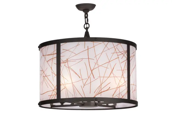 Inspired by a new Modernism, this eye-catching abstract expressionist design integrates criss-cross patterns with natural twig-like figures in a rich Cognac hue on a muted White.This artistic centerpiece is perfect on ceilings in kitchens, living areas, guest rooms and other spaces in homes, hotels, restaurants, clubs, retailers and other settings.The resilient material is made from 40% post-consumer recycled content and has unparalleled luminous translucency when lit. The pendant was custom crafted in the Meyda manufacturing facility in the USA.Custom styles, sizes and colors are available, as well as energy efficient lamping options. Collection: Cilindro Finish: Oil Rubbed Bronze Glass: Coral,White Width: 24.00" Height: 25.50" Length: 24.00" Weight: 31.00 lb Number of Bulbs: 4 Maximum Wattage: 60.00 W Bulb Type: A19 Bulb Base: E26 Material: Steel Country of Origin: USA Safety Listing: Damp Safety Rating: Damp