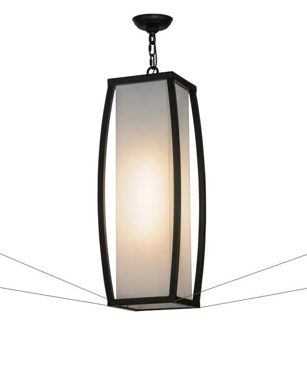 The sophisticated architecturally designed Quadrato Kitzi pendant provides a pizazz that is unique, fresh and stylish. Highlighted with a uniquely contoured frame, this pendant will give your decor an extra edge with a structure featured in a Solar Black finish, that reveals a Statuario Idalight diffuser. Four 15-foot Anti-sway cables and wall hardware are included to secure the pendant and prevent it from swaying in the wind. Handcrafted in the USA, Kitzi is ideal for illuminating entryways, lobbies, foyers and other residential and commercial spaces. Custom sizes, finishes and designs are available, as well as dimmable energy efficient lamping options such as LED. The 10.5-inch fixture is UL and cUL listed for damp, dry and wet locations. Collection: Quadrato Finish: Solar Black Glass: Statuario Idalight Width: 15.00" Height: 35.00" Length: 10.50" Weight: 17.00 lb Extension from Wall: 6.00" Number of Bulbs: 1 Maximum Wattage: 60.00 W Bulb Type: T8 Bulb Base: E26 Material: Steel Country of Origin: USA Safety Listing: Wet Safety Rating: Wet