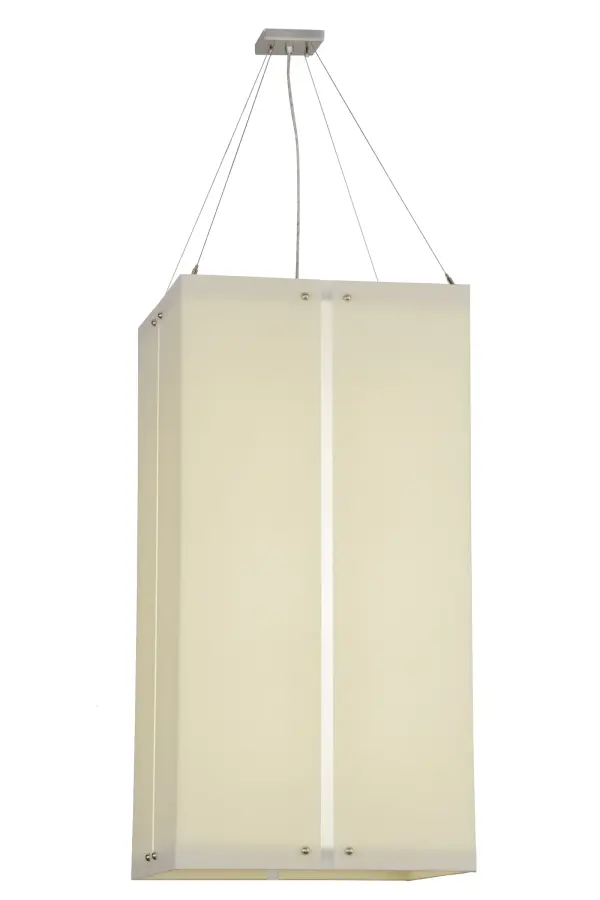 Designed with bold geometric styling, the Quadrato pendant features an elongated rectangular profile that provides the perfect lighting design to illuminate and enhance the beauty of transitional and contemporary settings. The diffuser offers Anna Cream Linen Textrene that wraps around Statuario Idalight and is enhanced with hardware finished in Nickel. The fixture is ideal for lobbies, conference rooms, kitchens, fine restaurants, entryways and large commercial spaces. Handcrafted in our 180,000 square foot manufacturing facility in Yorkville, New York. Custom styles, colors, sizes and dimmable energy efficient lamping options such as LED are available. The fixture is UL and cUL listed for dry and damp Collection: Quadrato Finish: Nickel Glass: Anna Cream Linen Textrene Width: 30.00" Height: 50.00" Length: 21.50" Weight: 48.00 lb Extension from Wall: 6.00" Number of Bulbs: 12 Maximum Wattage: 12.00 W Bulb Type: A19 Bulb Base: GU24 Light Source: LED Material: Steel Country of Origin: USA Safety Listing: Damp Safety Rating: Damp LED