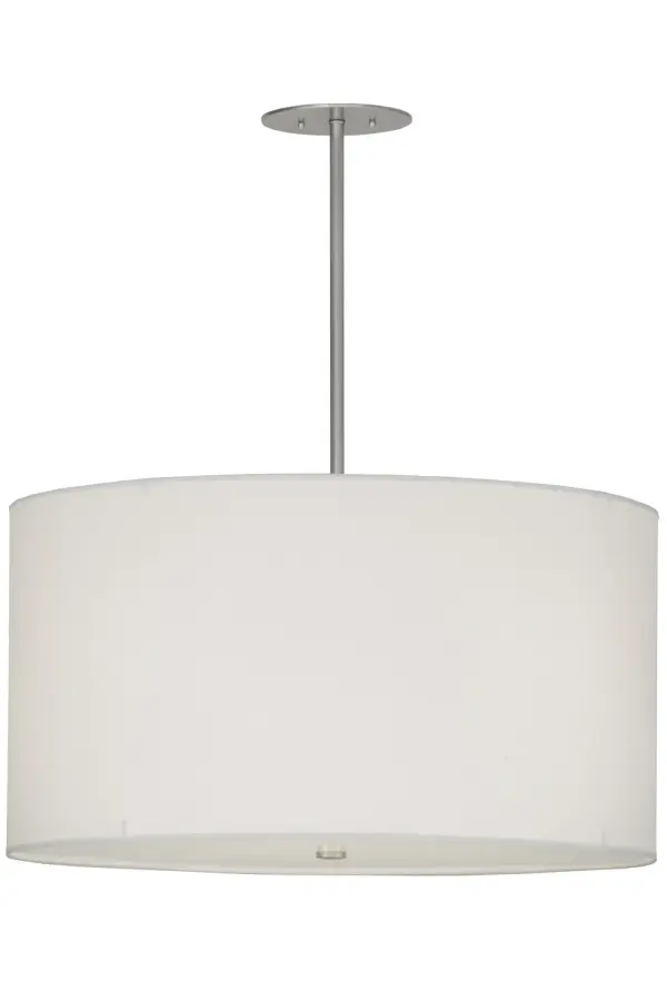 An architecturally styled drum pendant for an elegant transitional look, this fixture features a shade designed with White Paper and a Statuario Idalight bottom diffuser, with hardware finished in Brushed Nickel. Perfect for a foyer, lobby, dining room or conference room. Handcrafted by Meyda artisans in our manufacturing facility in the USA. Custom sizes, styles and colors. Energy efficient lamping options. Collection: Cilindro Finish: Brushed Nickel Powder Coat Glass: White Paper Width: 32.00" Height: 36.00" Length: 32.00" Weight: 13.00 lb Extension from Wall: 4.00" Number of Bulbs: 4 Maximum Wattage: 100.00 W Bulb Type: A19 Bulb Base: E26 Material: Steel Country of Origin: USA Safety Listing: Damp Safety Rating: Damp