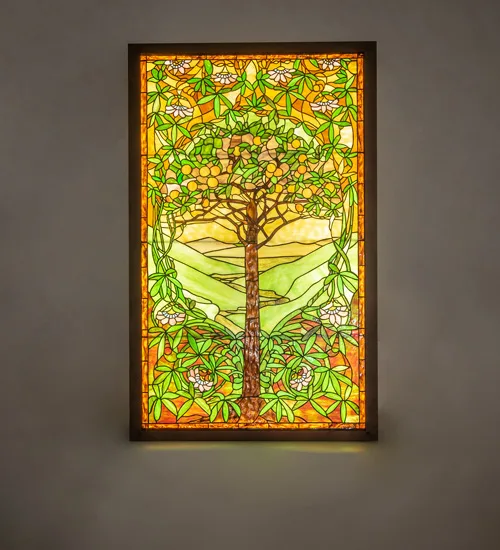 30" Wide X 48.5" High Tiffany Tree of Life Stained Glass Lighted Window
