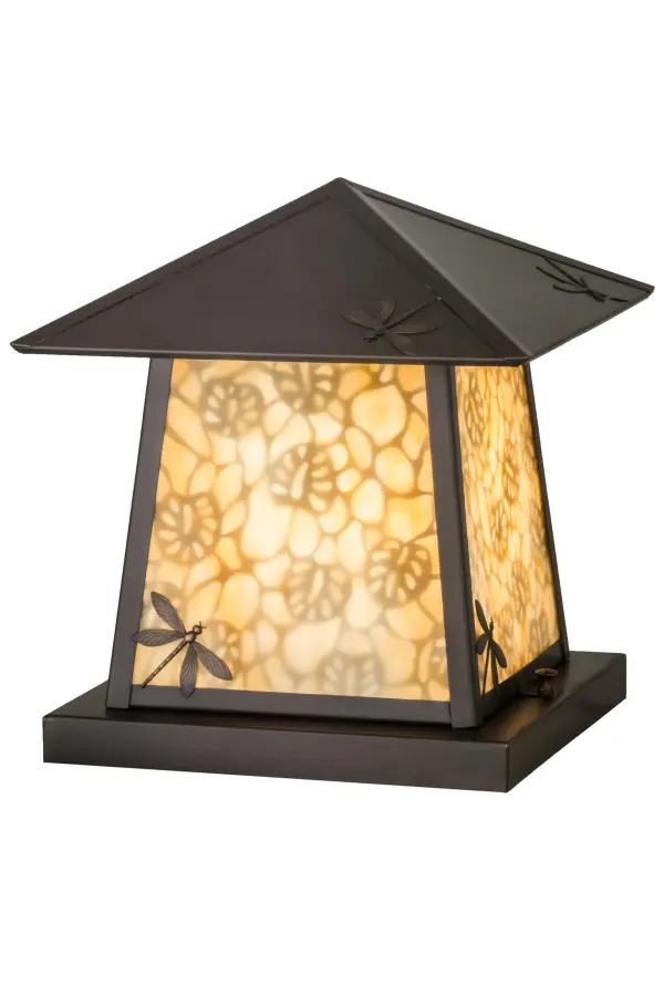 Custom crafted of Solid Brass; this Craftsman Signature lantern features stunning Beige art glass adorned with delicate Dragonfly filigree accents. Hand finished in a warm Craftsman Brown; this fixture is perfect for outdoor and indoor lighting applications. The Pier Mount is handmade by Meyda artisans at the foothills of the spectacular Adirondack Mountains. Custom sizes; colors; designs and dimmable lamping options are available.