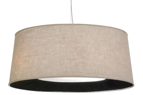 Designed with a clean round profile that fits into a variety of interiors, this ceiling fixture defines a sophisticated aesthetic. The Tuscany Textrene shade with a Lola Black finished interior is complemented with a Statuario Idalight bottom diffuser and the top is mostly covered to prevent the ingress of airborne particles. The fixture is enhanced with Nickel powdercoat finished hardware. Five customer-supplied, 15-watt LED lamps provide energy savings and long life. Handcrafted in the USA, this fixture is available in custom colors, styles and sizes, as well as dimmable lamping options. The pendant is UL and cUL listed for damp and dry locations. Collection: Cilindro Finish: Nickel Glass: Tuscany Textrene Width: 36.00" Height: 20.00" Length: 36.00" Weight: 17.50 lb Number of Bulbs: 5 Maximum Wattage: 60.00 W Bulb Type: A19 Bulb Base: E26 Material: Steel Country of Origin: USA Safety Listing: Dry Safety Rating: Dry Energy Efficient LED