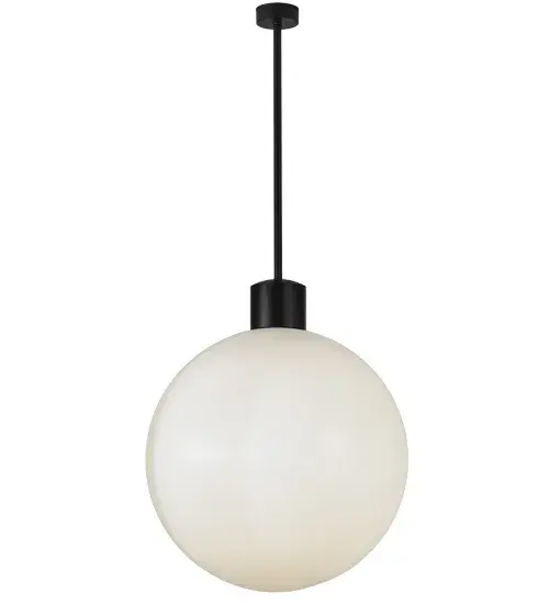 A Winter White snowball. A modern Statuario Idlaight globe with soft omnidirectional light is complemented with hardware finished in Black Texture. Neutral coloration will complement any decor, yet stricking enough to create a cool architectural element. Handcrafted in the Yorkville, NY. Custom styles, sizes and colors are available, as well as dimmable energy efficient lamping options. The pendant is UL and cUL listed for dry and damp locations. Collection: Bola Finish: Solar Black Glass: White Width: 36.00" Height: 46.00" Length: 36.00" Weight: 34.50 lb Number of Bulbs: 1 Maximum Wattage: 12.00 W Bulb Type: A19 Bulb Base: GU24 Light Source: LED Material: Steel Country of Origin: USA Safety Listing: Damp Safety Rating: Damp LED - alternate view