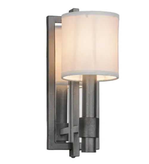Inviting elegance meets industrial design. A White paper shade tops an industrial styled support attached to a Crystal Idalight mirror backplate finished in Blackened Pewter. Perfect for corridors and entryways in residential, hospitality and commercial interiors. The fixture is handcrafted by master artisans in our 180,000 square foot manufacturing facility in Yorkville, New York. Custom designs, styles, sizes and dimmable energy efficient lamping options are available. UL and cUL listed for damp and dry locations. Collection: Alberta Finish: Blackened Pewter Glass: White Paper And Crystal Idalight Width: 4.00" Height: 11.00" Length: 4.50" Weight: 3.50 lb Extension from Wall: 4.50" Number of Bulbs: 1 Maximum Wattage: 60.00 W Bulb Type: B10 Bulb Base: E12 Material: Steel Country of Origin: USA Safety Listing: Damp Safety Rating: Damp - alternate view