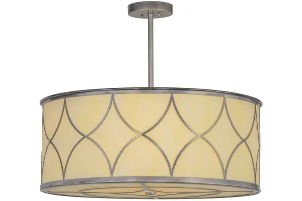 This architectural pendant is designed for modern and transitional interiors. Deco stylized diamond accents and trim are featured on a Creme Carrare Idalight lens and enhanced with a stunning Steel finish. Handcrafted by highly skilled artisans in our 180,000 square foot manufacturing facility in Yorkville, New York. This fixture is available in custom sizes, styles, colors and dimmable energy efficient lamping options such as LED. UL and cUL listed for damp and dry locations. Collection: Diamond Finish: Steel Glass: Creme Carrare Idalight Width: 30.00" Height: 25.00" Length: 30.00" Weight: 23.00 lb Number of Bulbs: 4 Maximum Wattage: 60.00 W Bulb Type: A19 Bulb Base: E26 Material: Steel Country of Origin: USA Safety Listing: Damp Safety Rating: Damp