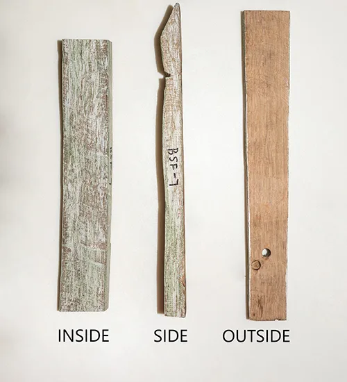 Barrel Stave Finish Antique White & Avocado Swatch