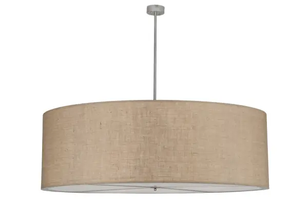 An architectural style for today's popular interiors, the Cilindro pendant is designed with a Beige Burlap shade. The fixture features a perforated steel top diffuser finished in White and a Statuario Idalight bottom diffuser, complemented with a canopy and frame finished in Nickel. Handcrafted by highly skilled artisans our 180,000 square foot manufacturing facility in Yorkville, New York. Custom colors, styles and sizes are available, as well as dimmable, energy efficient lamping options. UL and cUL listed for dry and damp locations. Collection: Cilindro Finish: Nickel Glass: Beige Burlap And Statuario Idalight Width: 72.00" Height: 60.00" Length: 72.00" Weight: 111.00 lb Number of Bulbs: 12 Maximum Wattage: 100.00 W Bulb Type: A19 Bulb Base: E26 Material: Steel Country of Origin: USA Safety Listing: Damp Safety Rating: Damp