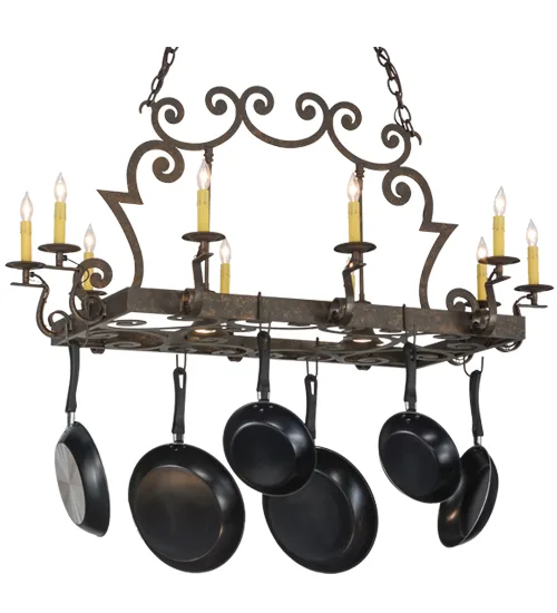 48" Long Tourelle 10 Light W/Downlights Pot Rack