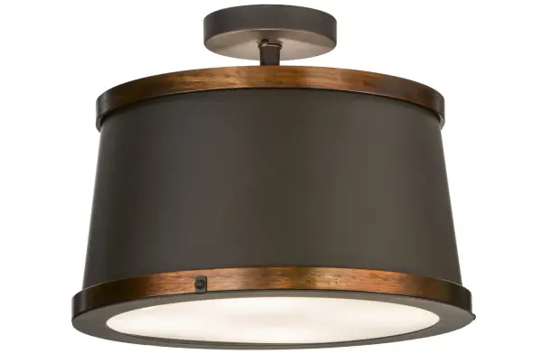 Designed with a clean round profile and refined styling, Cilindro Reel defines a distinctive sophisticated aesthetic. This custom ceiling fixture features Oil Rubbed Bronze finished frame highlighted with handsome Copper accents and enhanced with a Statuario Idalight bottom diffuser. Customer-supplied LED lamps deliver energy savings and long lamp life. Handcrafted in the USA, this fixture is available in custom colors, styles and sizes, as well as dimmable energy efficient lamping options. UL and cUL listed for damp and dry locations. Collection: Cilindro Finish: Oil Rubbed Bronze & Copper Accents Glass: Statuario Idalight Width: 18.00" Height: 14.00" Length: 18.00" Weight: 20.50 lb Number of Bulbs: 4 Maximum Wattage: 12.00 W Bulb Type: A19 Bulb Base: GU24 Light Source: LED Material: Steel Country of Origin: USA Safety Listing: Damp Safety Rating: Damp LED