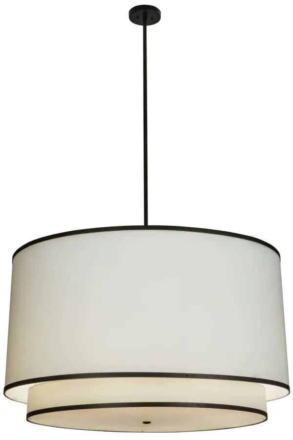 Designed for a clean architectural look specified in modern interiors, this transitional fixture is designed with two tiers featuring White curved fabric shades with a Statuario Idalight bottom diffuser. The canopy and hardware are featured in a Black finish. The pendant is ideal for illuminating a conference room, foyer, lobby and other large spaces. Handcrafted by highly skilled artisans in our 180,000 square foot manufacturing facility in Yorkville, New York. Available in a wide range of custom choices including various designs, colors, sizes and dimmable energy efficient lamping options such as LED. UL and cUL listed for damp and dry locations. Collection: Cilindro Finish: Solar Black Glass: White Textrene And Statuario Idalight Width: 48.00" Height: 73.00" Length: 48.00" Weight: 24.00 lb Number of Bulbs: 8 Maximum Wattage: 100.00 W Bulb Type: A19 Bulb Base: E26 Material: Steel Country of Origin: USA Safety Listing: Damp Safety Rating: Damp