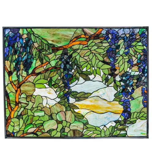 32"W X 24"H Tiffany Wisteria & Snowball Stained Glass Window