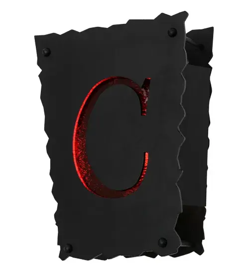 This personalized wall fixture features a Textured Black finished frame with an intriguing, edgy design. The sconce offers a stunning style with the C Monogram that highlights through a Cathedral Red Art Glass diffuser. The Personalized C Wall Sconce is featured in our Personalized Collection and is manufactured in Yorkville, New York. The fixture is UL and cUL listed for dry and damp locations. This specific wall sconce can be ordered, or we can coordinate a custom logo or monogram to suit your project. Please call for the price and lead time. Collection: Personalized Finish: Textured Black Glass: Red Glass Width: 12.00" Height: 16.00" Length: 5.00" Weight: 18.00 lb Extension from Wall: 5.00" Number of Bulbs: 1 Maximum Wattage: 60.00 W Bulb Type: T10 Bulb Base: E26 Material: Steel Country of Origin: USA Safety Listing: Damp Safety Rating: Damp - alternate view