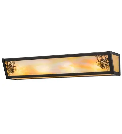 Naturally inspired pinecones and pine needles accent Beige Iridescent glass with a frame and hardware finished in Timeless Bronze. Use as a vanity light in a bath or powder room; or as a wall sconce in corridors.Handcrafted by Meyda artisans at the foothills of the Adirondack Mountains in the USA. - alternate view