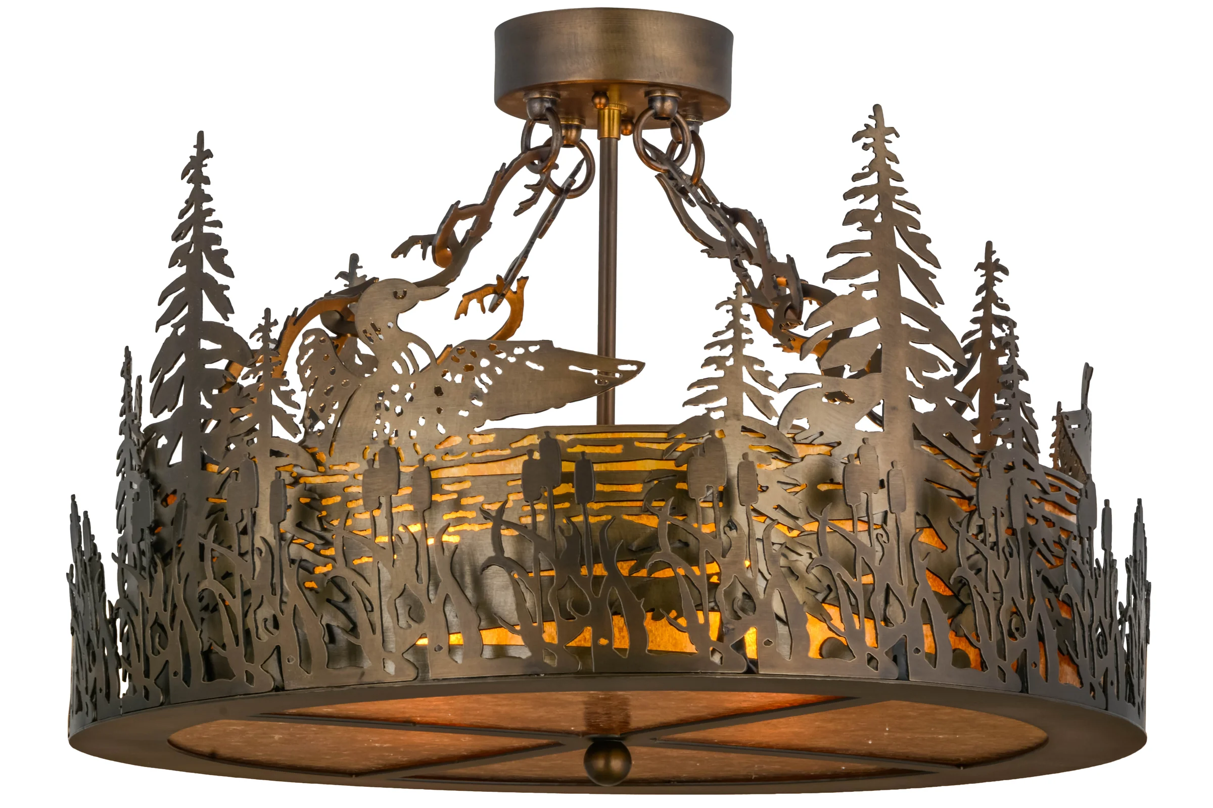 Loon Four Light Semi-Flushmount in Antique Copper