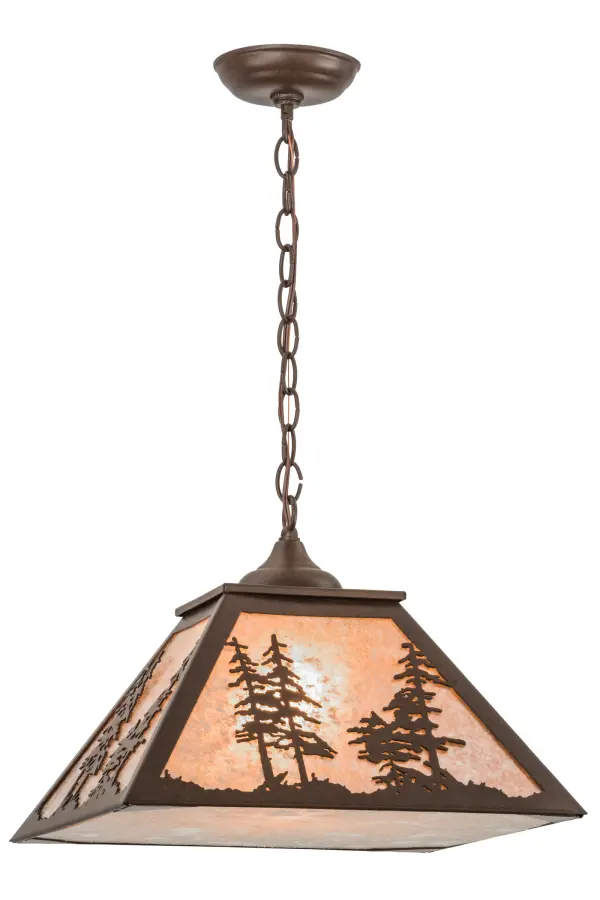 A nature inspired stand of Tall Pines is depicted while the morning sun rises in the background. Warm soft ambient light is projected beautifully through Silver Mica panels and a bottom diffuser, and complemented with Cafe Noir finished accents and frame. Handcrafted by highly skilled artisans in our 180,000 square foot manufacturing facility in Yorkville, New York at the foothills of the Adirondack Mountains. Custom colors, styles and sizes are available. Dimmable energy efficient lamping options. UL and cUL listed for dry, damp and wet locations. Collection: Tall Pines Finish: Cafe Noir Glass: Silver Mica Width: 22.00" Height: 15.00" Length: 16.00" Weight: 9.00 lb Number of Bulbs: 1 Maximum Wattage: 60.00 W Bulb Type: A19 Bulb Base: E26 Material: Steel Country of Origin: USA Safety Listing: Damp Safety Rating: Damp