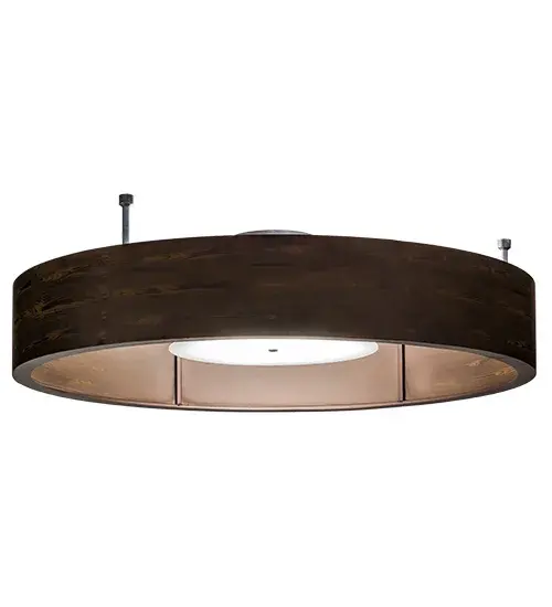 Like a fine piece of furniture; this sculpted pendant captures the warmth of relaxation and serenity to enhance modern living. The ring; as if from trees shaped by years of growth with the north winds pushing gently at their spine. The Solid Steel ring is finished in Armoire Hickory and Nickel; with a Statuario Idalight diffuser within as a brilliant light source for ambient lighting. Custom crafted by highly skilled artisans in our 180;000 square foot manufacturing facility in Yorkville; New York. Available in a wide range of custom choices including various designs; colors; sizes and dimmable energy efficient lamping options such as LED. UL and cUL listed for damp and dry locations. - alternate view