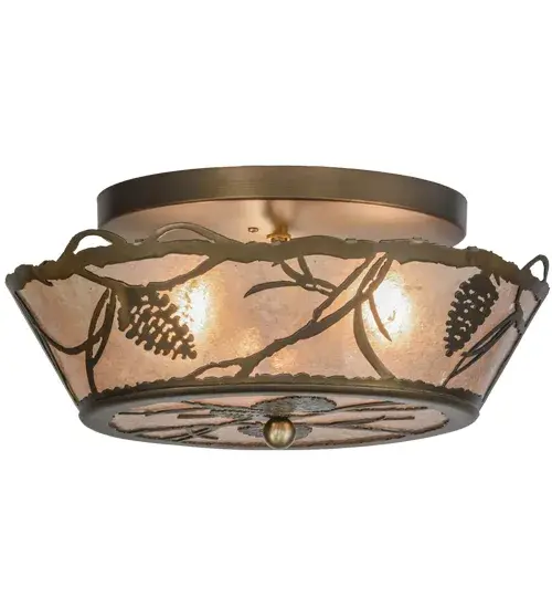 Listen closely. You can almost hear the soft whisper of the pine branches as they dance in the wind. Enjoy the warm ambiance of soft beautiful light diffused through this rustic sconce shade's Silver Mica featuring stunning pinecone designs. Hand finished in Antique Copper and handcrafted by Meyda Artisans in Yorkville; New York. Create the design; colors; and the size and style of your choice.