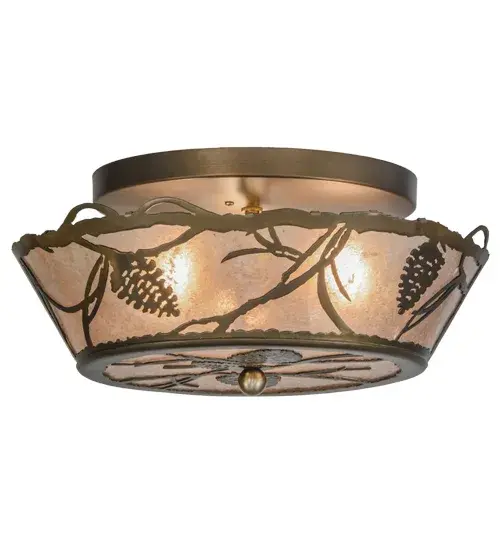 Listen closely. You can almost hear the soft whisper of the pine branches as they dance in the wind. Enjoy the warm ambiance of soft beautiful light diffused through this rustic sconce shade's Silver Mica featuring stunning pinecone designs. Hand finished in Antique Copper and handcrafted by Meyda Artisans in Yorkville; New York. Create the design; colors; and the size and style of your choice. - alternate view