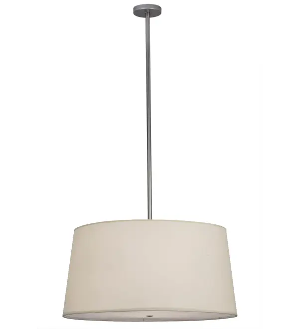 Designed with a versatile transitional design that will blend with nearly any interior design scheme, the Cilindro pendant features a round tapered Tan Textrene fabric shade with a Statuario Idalight bottom diffuser. The hardware is finished in Brushed Nickel. Handcrafted by highly skilled artisans in our 180,000 square foot manufacturing facility in Yorkville, NY. Custom colors, styles, and sizes available. Dimmable energy efficient lamping options offered. UL and cUL listed for dry and damp locations. Collection: Cilindro Finish: Brushed Nickel Glass: Tan Textrene Width: 36.00" Height: 20.00" Length: 36.00" Weight: 14.50 lb Number of Bulbs: 4 Maximum Wattage: 26.00 W Bulb Type: T3 SPIRAL Bulb Base: E26 Material: Steel Country of Origin: USA Safety Listing: Dry Safety Rating: Dry
