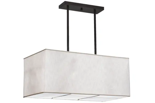 Rendering a stunning architectural look; this structural linear lighting design features a Natural Textrene shade that is enhanced with a Statuario Idalight bottom diffuser. The pendant is complemented with decorative accents and hardware featured in a Timeless Bronze finish. The oblong 42-inch long fixture is equipped with 72-inch suspension stems that can be shortened in the field to customize the distance from the ceiling. Ideal for illuminating dining tables; islands; bars and counters. Custom crafted in our 180;000 square foot manufacturing facility in Yorkville; New York. Choose from an extensive custom palette of lighting designs; sizes; colors; styles and energy efficient lamping options. UL and cUL listed for damp and dry locations.