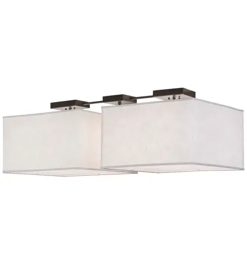 Two matching architectural styled pendants feature Brussels Linen Textrene shades with Statuario Idalight lower diffusers. The handsome oblong pendant is complemented with Timeless Bronze finished hardware. The fixture is ideal for conference rooms; billiard tables; islands; counters; bars and dining tables in both residential and commercial environments. Custom crafted by highly skilled artisans in our 180;000 square foot manufacturing facility in Yorkville; New York. Choose from an extensive custom palette of lighting designs; sizes; colors; styles and energy efficient lamping options. UL and cUL listed for damp and dry locations. - alternate view