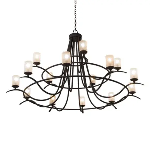 Add graceful detail and beautiful ambient illumination to any interior decor with this well balanced Octavia lighting design. 15 Frosted Glass Cylindres are perched on bobeches; which are embraced by an exquisite curved frame in a Cajun Spice finish. Custom crafted in our manufacturing facility in the USA; this chandelier is perfect for creating a welcoming environment in any commercial; residential or hospitality space. The fixtures uses 15 customer-supplied 13w compact fluorescent lamps. Choose a custom color; style; size or lamping option to individualize the look that you need. This fixture is UL and cUL listed for damp and dry locations. - alternate view