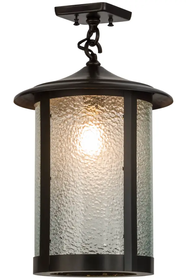 Custom crafted of Solid Brass; this Craftsman Signature cylindrical shaped lantern projects ambient light through Ice Glazed art glass. The frame and hardware are featured in a stunning Craftsman Brown finish. The fixture is handmade by Meyda artisans in our manufacturing facility in Yorkville; NY and ideal for outdoor and indoor applications. Custom designs; styles; sizes and dimmable energy-efficient lamping options are available.