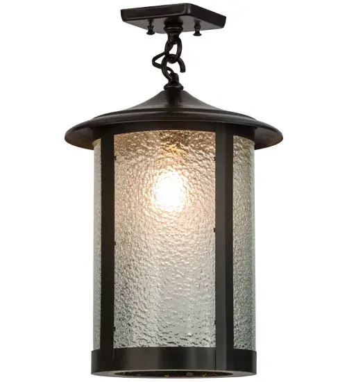 Custom crafted of Solid Brass; this Craftsman Signature cylindrical shaped lantern projects ambient light through Ice Glazed art glass. The frame and hardware are featured in a stunning Craftsman Brown finish. The fixture is handmade by Meyda artisans in our manufacturing facility in Yorkville; NY and ideal for outdoor and indoor applications. Custom designs; styles; sizes and dimmable energy-efficient lamping options are available. - alternate view
