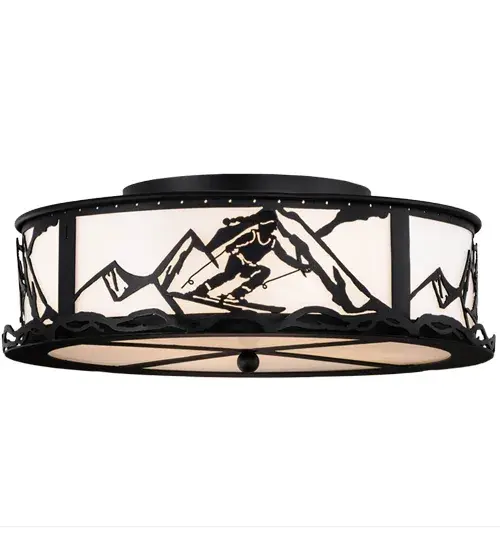 A winter Skier slaloms down the slopes during an epic skiing event as warm ambient light diffused beautifully through Statuario Idalight; which is enhanced by a frame and hardware finished in Black. This dramatic fixture will add excitement as the perfect complement to a ceiling fixture in nearly any hallway or room where you want to make a design statement; whether it is located in a lodge; resort; retailer; home or camp. The flushmount is handcrafted in the Meyda manufacturing facility; located at the foothills of the Adirondack Mountains; not far from Lake Placid; home of the 1932 and 1980 Winter Olympics. Customize shade colors; metal finishes and fixture sizes. UL and cUL listed for dry and damp locations.