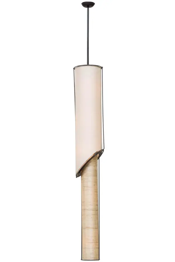 A unique, two-piece cylindrical profile, this intriguing ceiling fixture reveals an innovative design with the top shade featuring Beige Oil Rubbed Kraft Paper and the bottom shade in a Beige Arrow Root with a White acrylic bottom diffuser. This eye-catching pendant is enhanced with Timeless Bronze hardware. Handcrafted by highly skilled artisans in our 180,000 square foot manufacturing facility in Yorkville, New York, this pendant is available in a wide range of custom choices including various designs, colors, sizes and dimmable energy efficient lamping options such as LED. This fixture is UL and cUL listed for damp and dry locations. Collection: Cilindro Finish: Timeless Bronze Glass: Oil Rubbed Kraft Paper Width: 11.00" Height: 74.00" Length: 11.00" Weight: 10.00 lb Number of Bulbs: 5 Maximum Wattage: 40.00 W Bulb Type: T10 Bulb Base: E26 Material: Steel Country of Origin: USA Safety Listing: Damp Safety Rating: Damp
