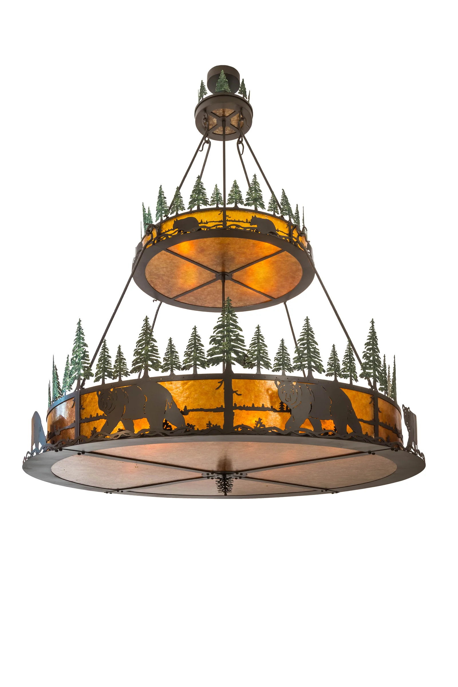 72" Wide Bear in the Woods Two Tier Inverted Pendant